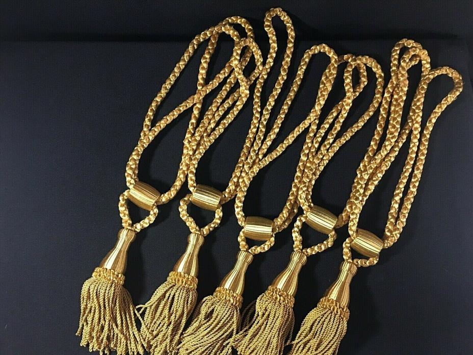 LOT Of 5 Vintage Gold Colored Curtain Tie Backs Drapery Tassels Rope Cord 1970s
