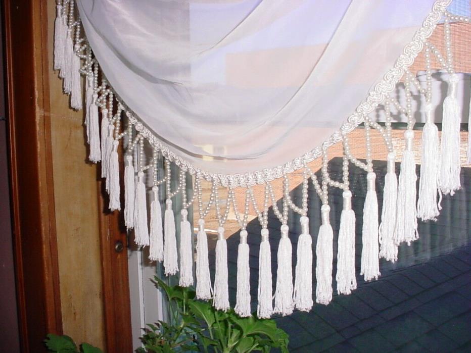 Sheer Ivory Swag Valance Accent with Pearly Tasseled Trim D257 USA Made