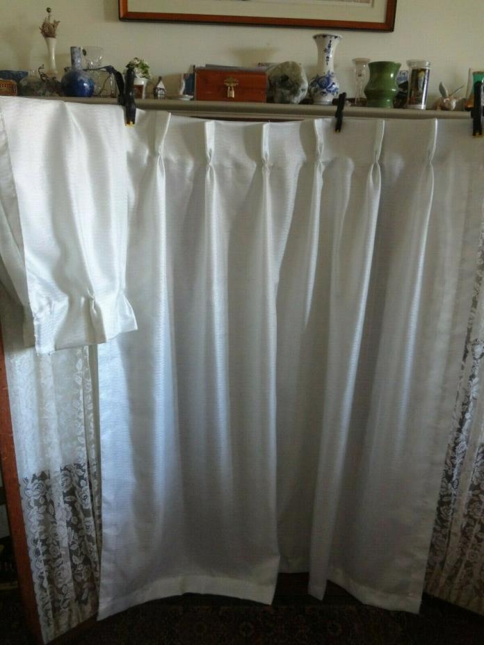 Vintage Mid Century Modern white pleated fiberglass drape curtain lot 36 x 55 