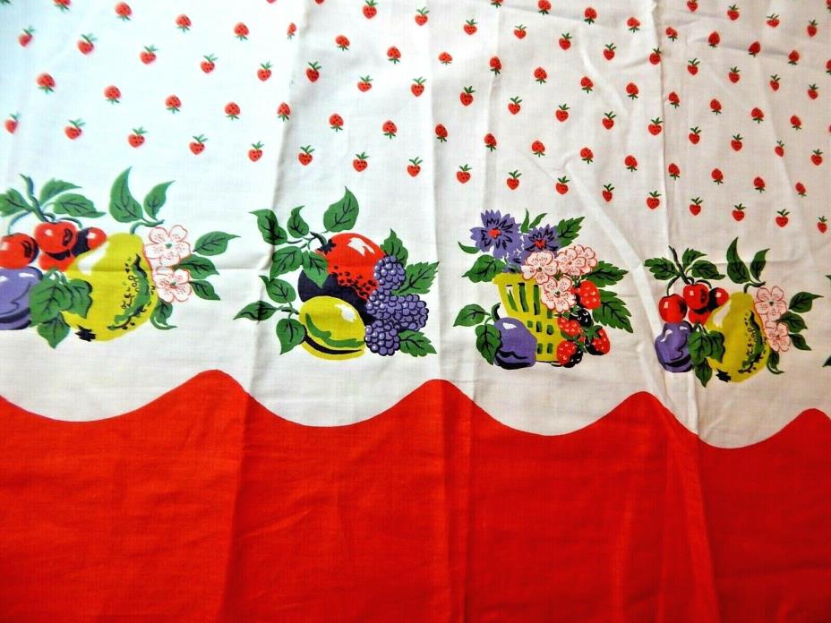 Vintage 50's Sweet Curtain Border Print Cotton Fabric Strawberry Fruit & Floral