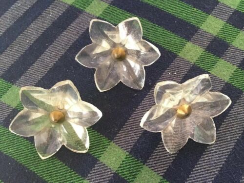3 Vintage Small Crystal Glass Curtain Push Pins Daisy Flower Shape 100% Cute