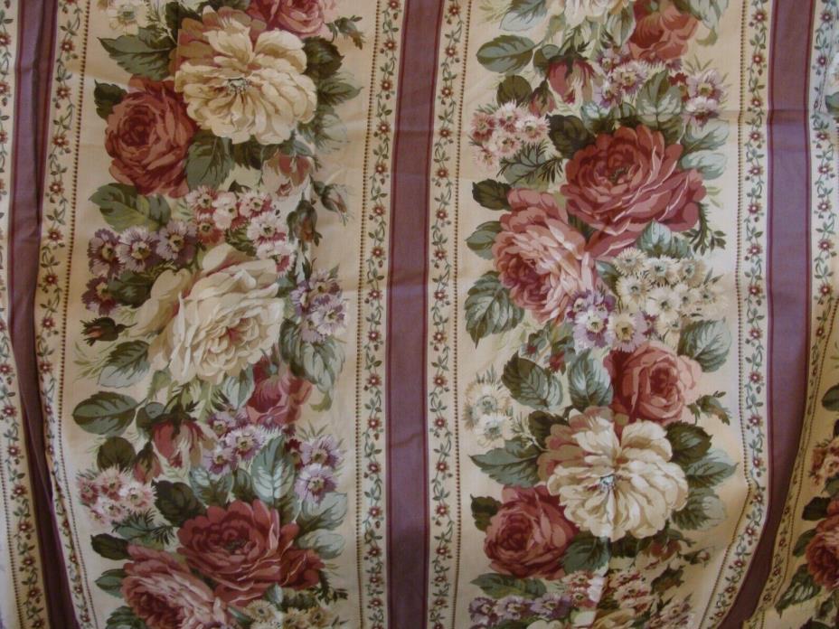 Vintage PAIR Pinch Pleat Drapes FLORAL ROSES STRIPE CHINZ SHABBY COUNTRY 84