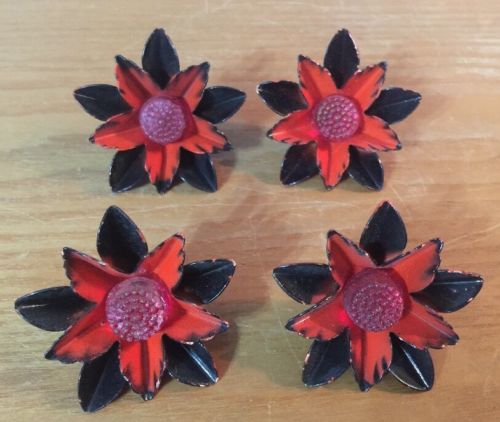 Vintage Red Metal Flower Tacks Push Pins