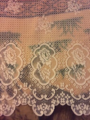 Vintage FLORAL Lace Curtains ROSES American Made In USA 2 Panels 29”x60”