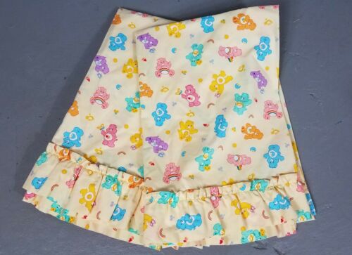 Pair of Vintage Care Bears Curtains 1980s yellow Rainbows 32x41