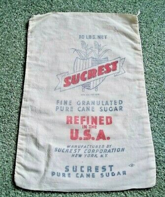 Vintage SUCREST New York, NY Pure Cane 10 LBS SUGAR SACK Cloth Bag Refined inUSA