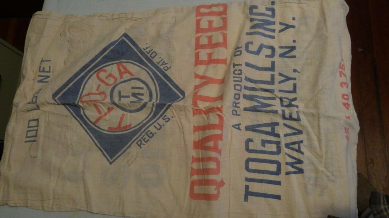 Vintage TIOGA Waverly, NY & Bordens Waterloo, IA Advertising FEED SACK 36