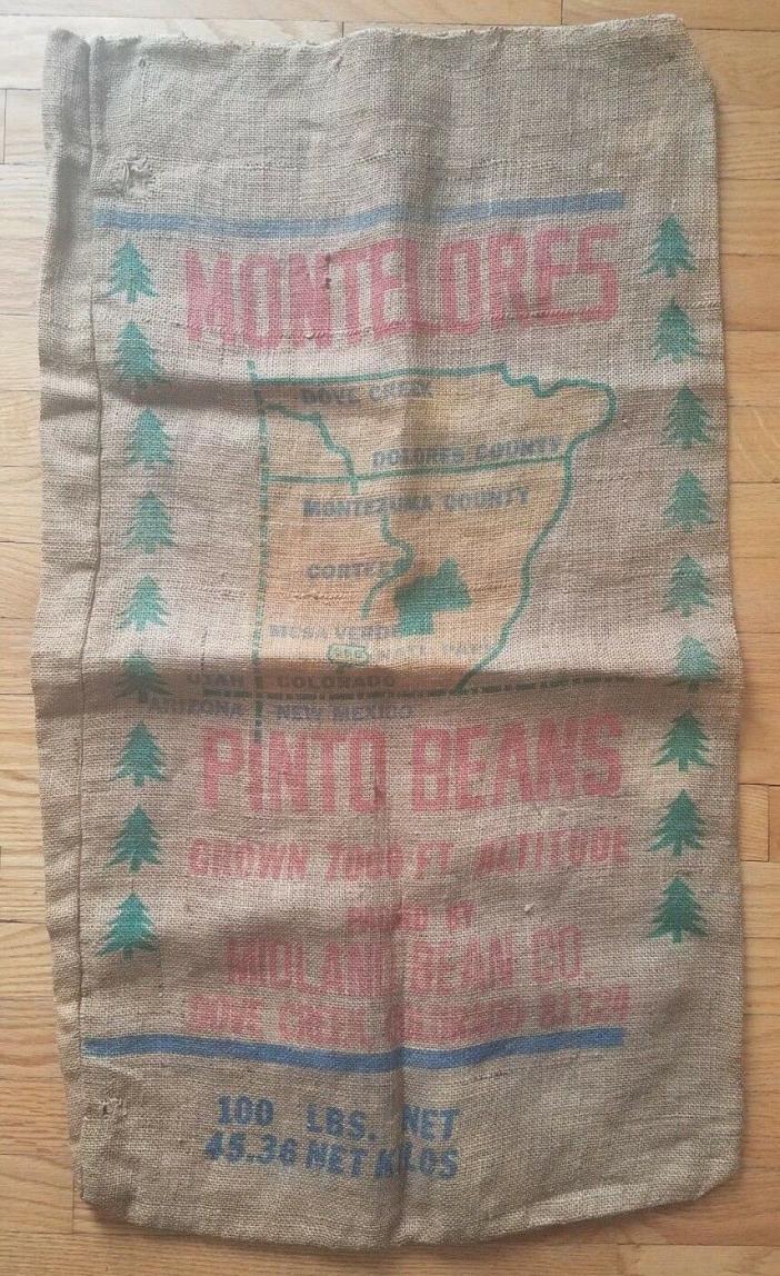 Vintage Pinto Bean Sack Dove Creek Montezuma County Colorado Rt 666 Dolores