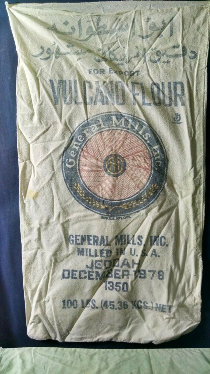 Vintage General Mills Vulcano Flour for Export 100 Lbs Bag Sack Cloth 1978
