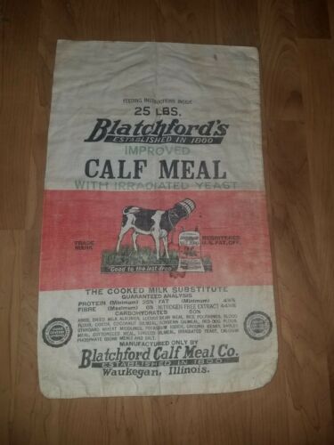 Blatchford Calf Meal Co Cloth Seed Bag Waukegan Illinois Cow & Bucket Cattle