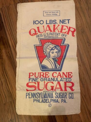Vintage Quaker Pure Cane Sugar Sack/Bag 100lb
