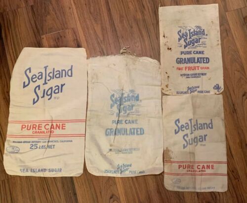 4 Vintage Sugar Bags Sea Island Sugar Antique Collectible Advertisement