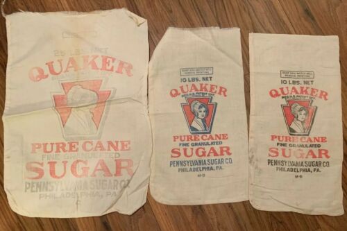 Vintage Quaker Pure Cane Sugar Sack/Bag Lot Of 3