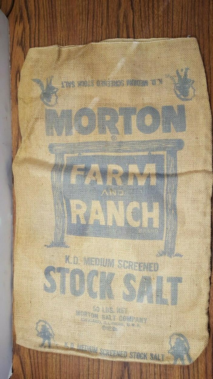 RARE Vintage MORTON Chicago, IL FARM & RANCH 50 Lb Burlap STOCK SALT Bag Sack
