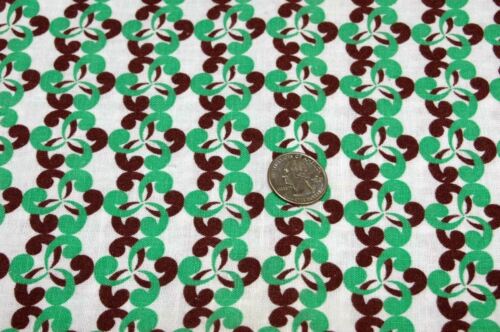 Vintage Feedsack Quilt Fabric Green Brown Swirl 1940's Flour Sack #2
