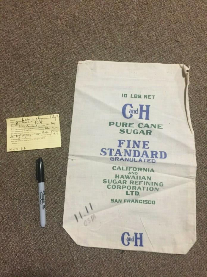 C AND H 10 lb lbs SUGAR sack bag Hawaain Sugar 1920s 1930s WWI vintage WWII