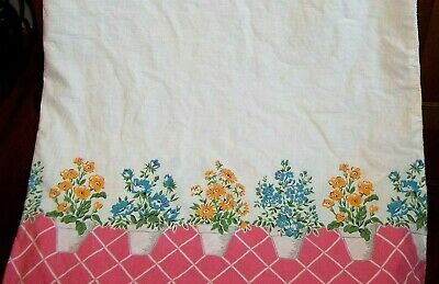 Vintage Feed Sack Flour/Sugar Bag Quilting Material POTTED PLANTS BorderPrint a6