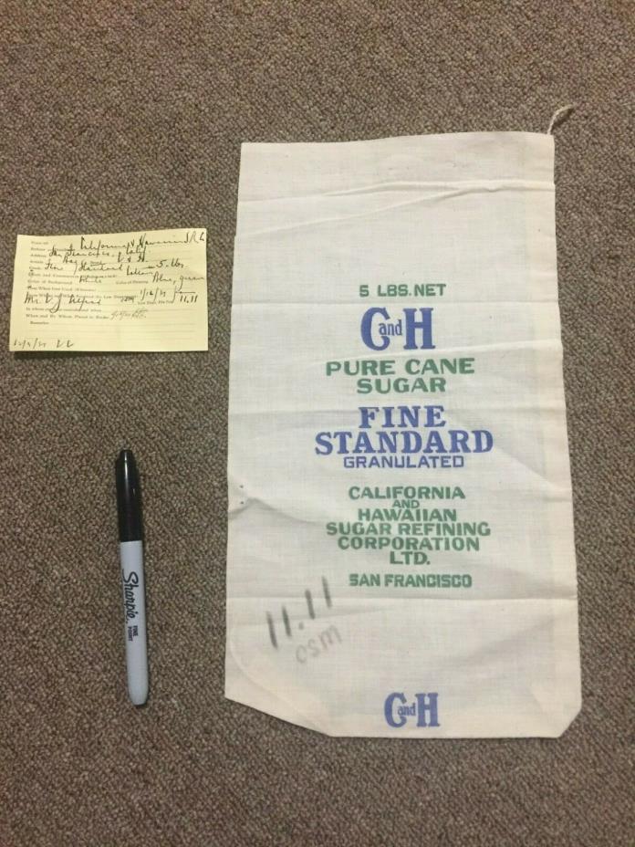 C AND H 5 lb lbs SUGAR sack bag Hawaain Sugar 1920s 1930s WWI vintage WWII