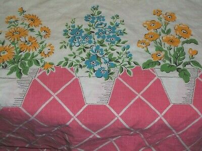 Vintage Feed Sack Flour/Sugar Bag Quilting Material POTTED PLANTS BorderPrint a5