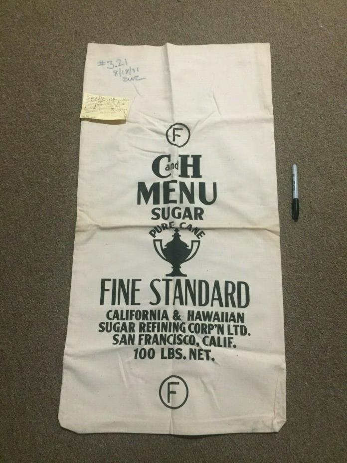Vintage 1920s 1930s C & H 100 LB sugar bag sack WWI WWII C and H *UNUSED & CLEAN