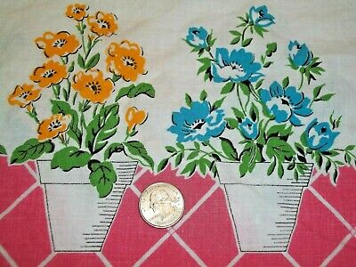 Vintage Feed Sack Flour/Sugar Bag Quilting Material POTTED PLANTS BorderPrint a4