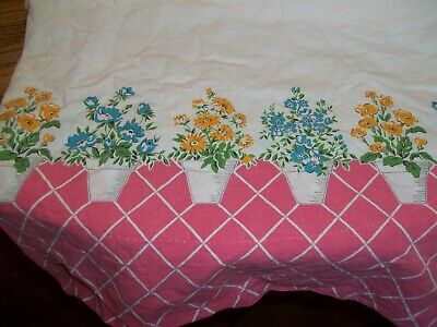 Vintage Feed Sack Flour/Sugar Bag Quilting Material POTTED PLANTS BorderPrint a3