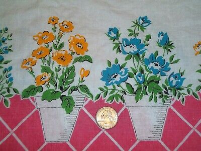 Vintage Feed Sack Flour/Sugar Bag Quilting Material POTTED PLANTS BorderPrint a2