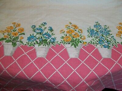 Vintage Feed Sack Flour/Sugar Bag Quilting Material POTTED PLANTS BorderPrint a1