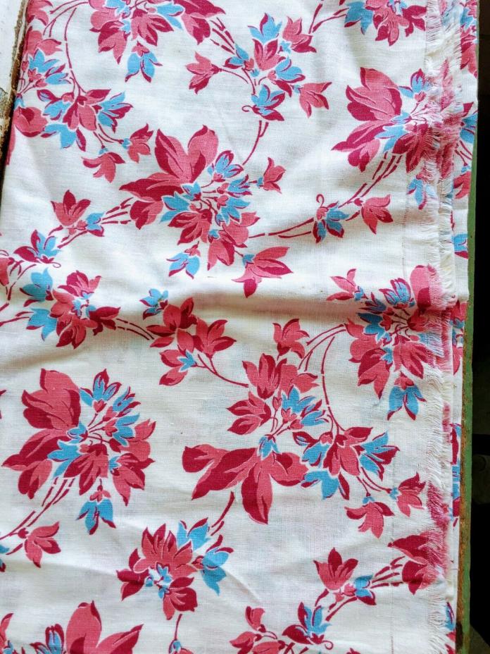 Vintage Feed Sack Fabric Pink and Blue Floral Flower  44x38 