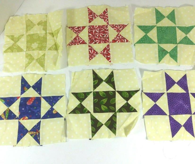 Vintage Quilt Blocks Stare Cotton Lot of 6 6 1/2 x 6 1/2