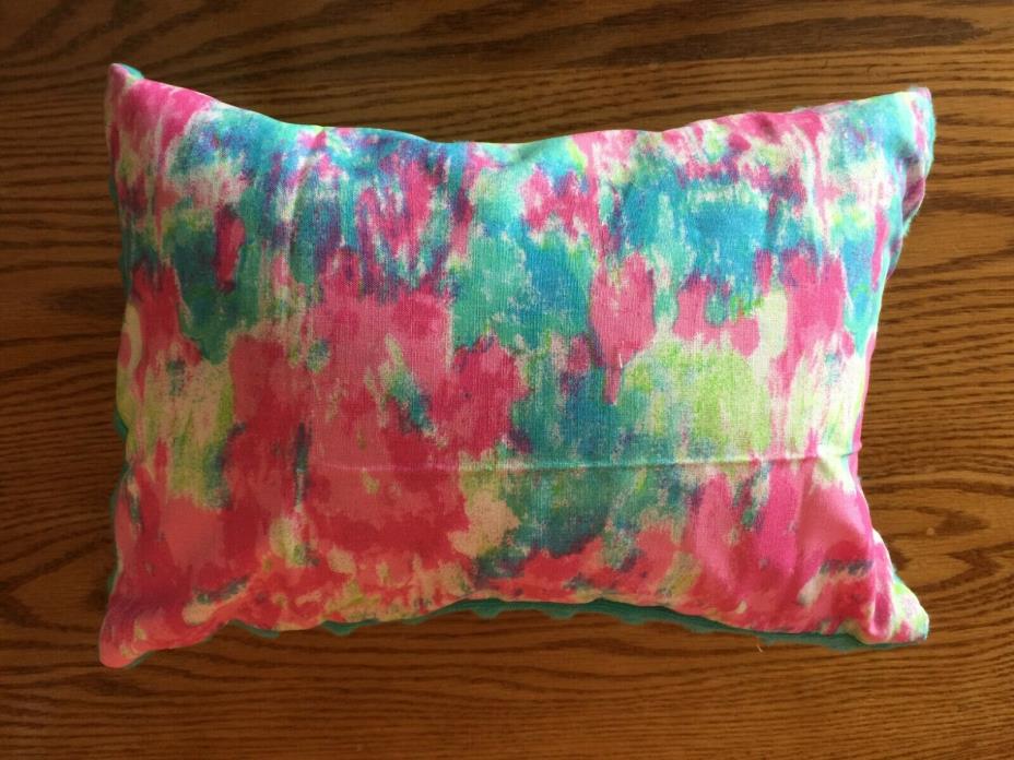 Kids Pillow Multicolored Painted Designs Fabric and Blue Minky Fabric Back