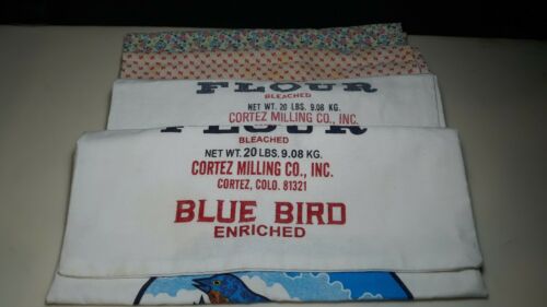 Lot Of 4 Flour Sacks 20 Lbs 2-blue Bird & 2 Patterned