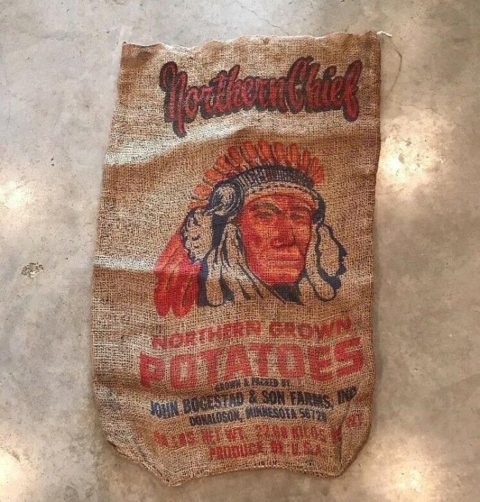 NORTHERN CHIEF POTATOES Feed Seed Sack Indian Bag Minnesota Sign Advertising VTG