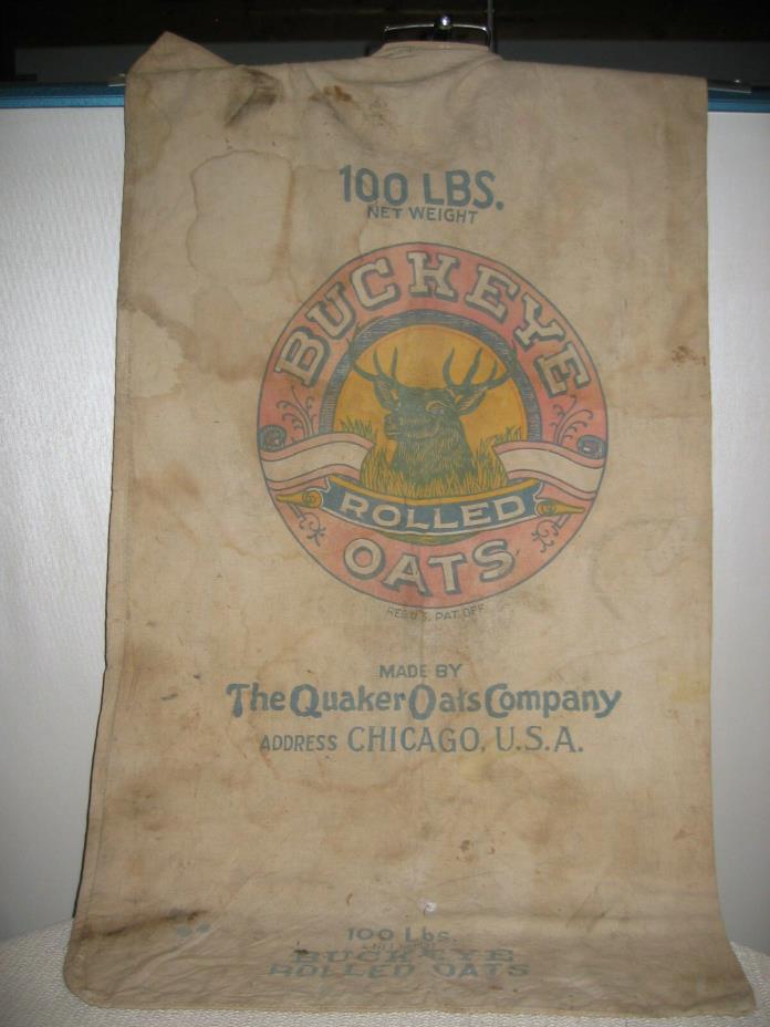 Vintage Quaker Oats Buckeye Rolled Oats Chicago  100 lb.