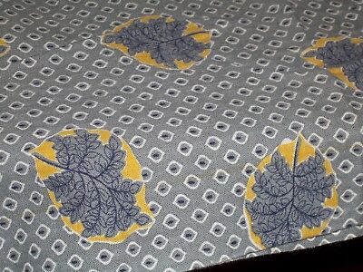 Vintage GRAY Feed Sack Feedbag Quilt Fabric Gray Navy Leaves Dots Oval