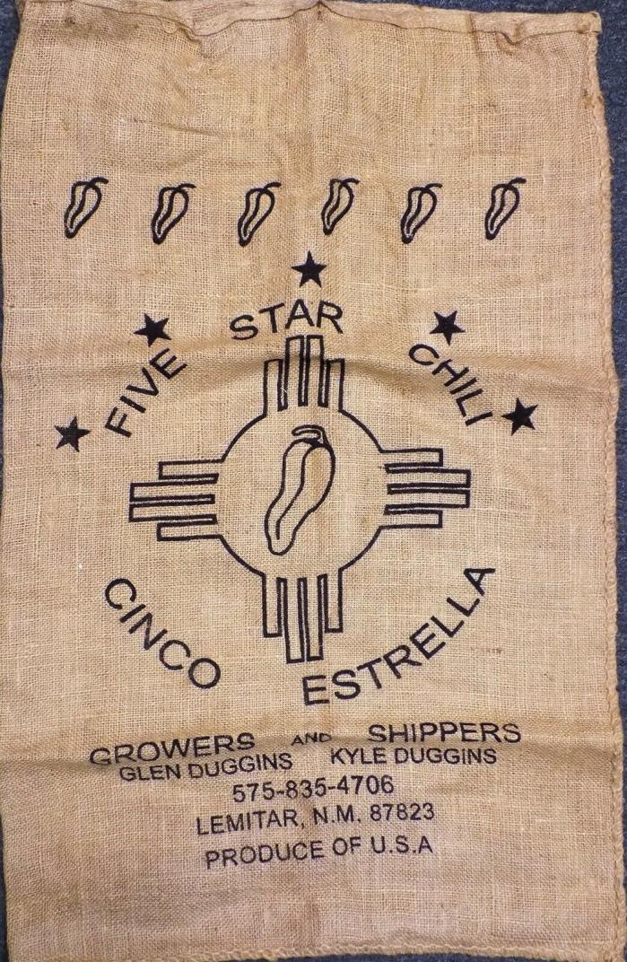 Vintage Style Burlap Chili Feed Sack Rustic Shabby Chic New Mexico Five Star