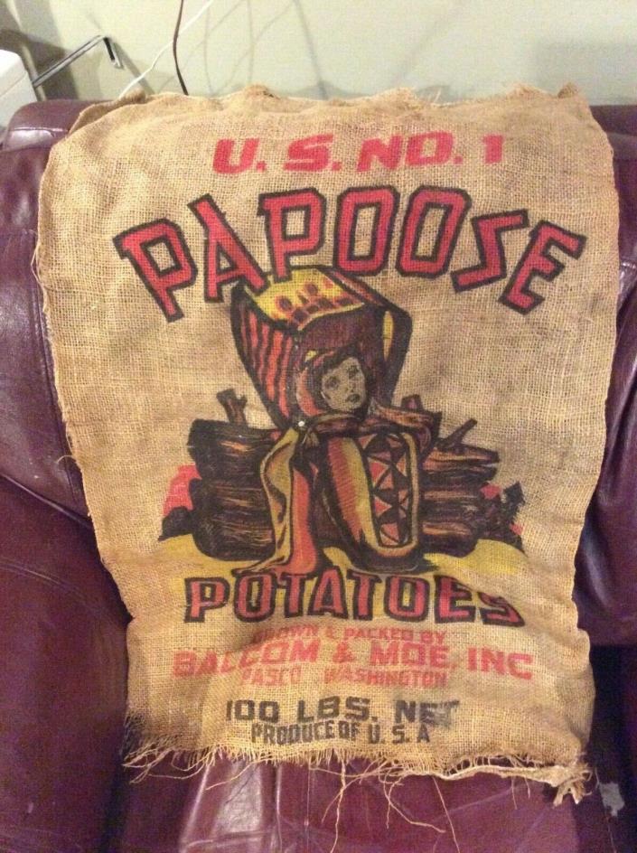 VINTAGE PAPOOSE. Burlap Potato Sack Bag.  WASHINGTON