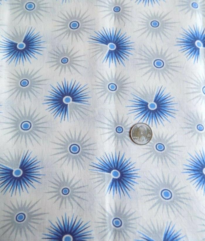 Vtg Blue Gray Atomic Starburst Sunburst Cotton Feed Sack Quilt Fabric 46x36 40's