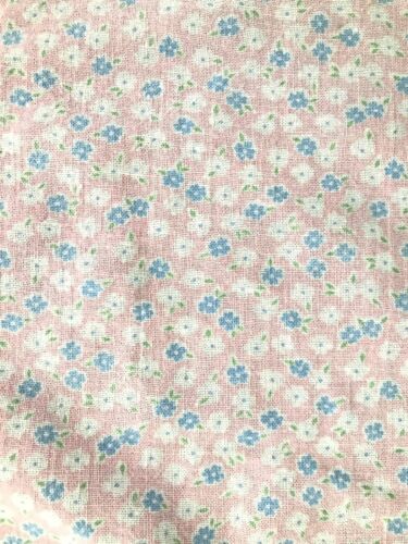 Antique Feed Sack Flour Bag Fabric Floral Calico Pink Blue Doll Clothes Quilting