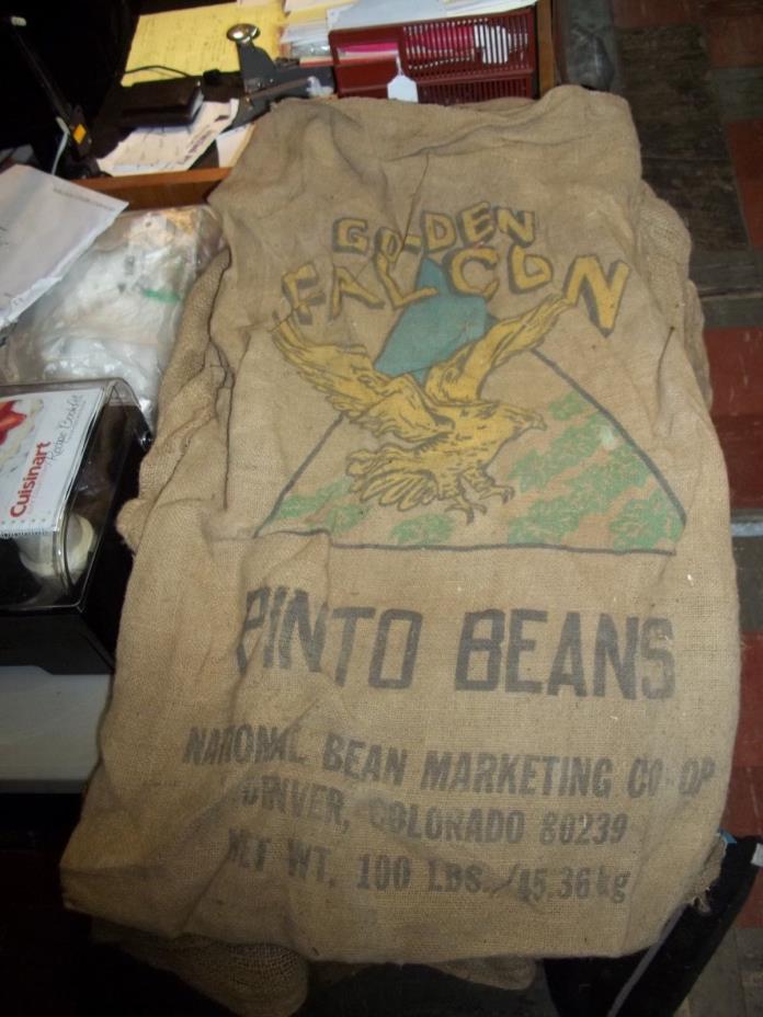 Maine estate Vintage burlap potato Bag Maine Pinto Beans Golden falcon