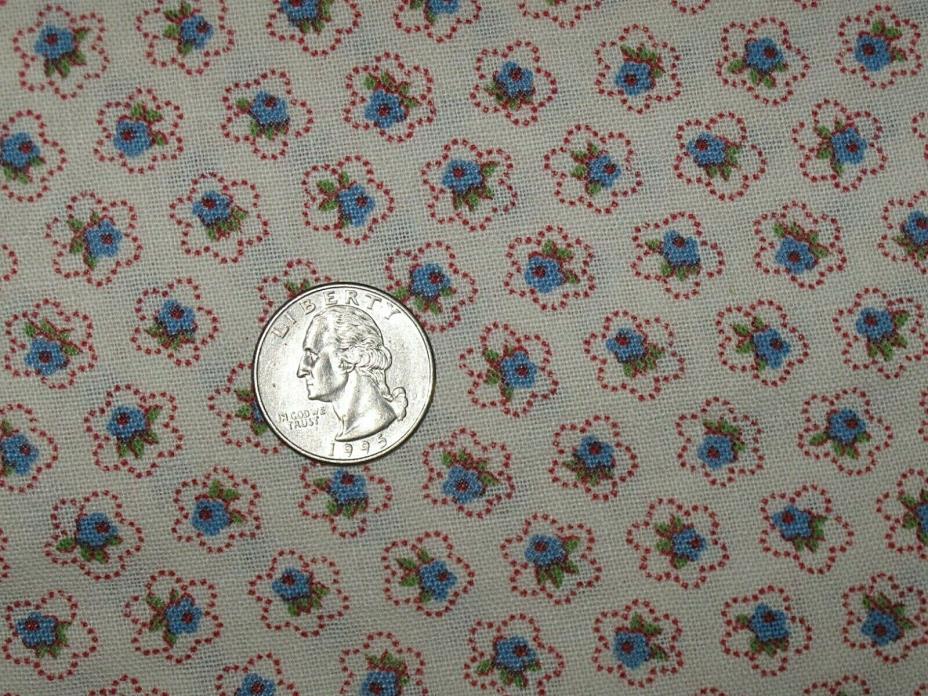 Best Vintage Feed Flour Sack Red Blue White Flower Blossom Quilt Fabric Material