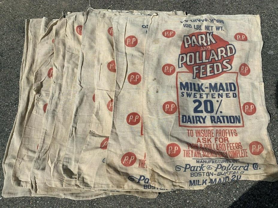 8 - Vtg Original Park & Pollard Milk Maid Dairy Ration Sack Bag Boston, Buffalo