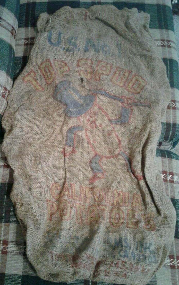 Vintage BURLAP Potato Sack US NO 1 TOP SPUD California MR POTATO MAN 100 lbs