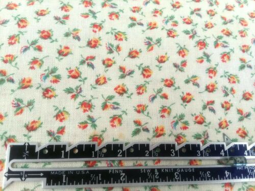 Vintage 1930s Feedsack Fabric 48x36 Pink Rose Buds Cottage Farmhouse Quilting