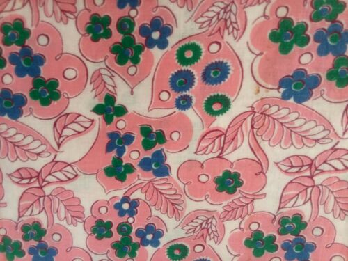 Vintage 1930s Feedsack Fabric 43x36 Pink Blue Green Big Bold Floral Print