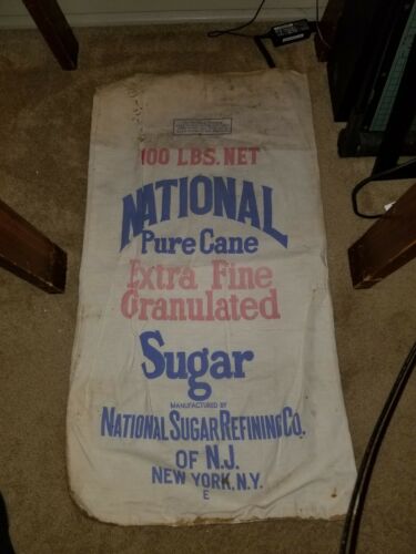 Vintage National Cane SUGAR SACK New Jersey NYC Cloth Bag Refining Co 100 Lb