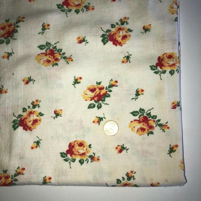 Vintage Flour Feed Sack Fabric Yellow Red Roses Leaves Design 36
