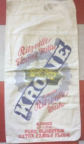 1930-40s Ritzville, Washington Krone Flour Sack 49 lbs