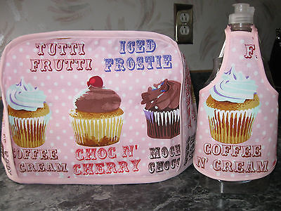 Large Cupcakes on pink cotton fabric Handmade 2 slice toaster cover (ONLY)