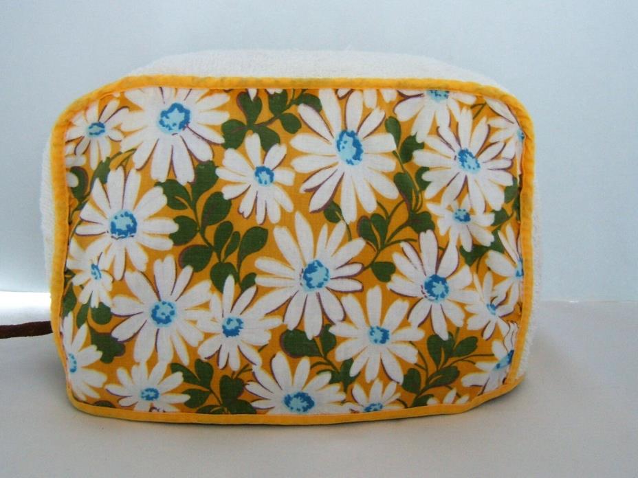 RETRO TERRY CLOTH FITTED TOASTER COVER Vintage Yellow with White Daisies